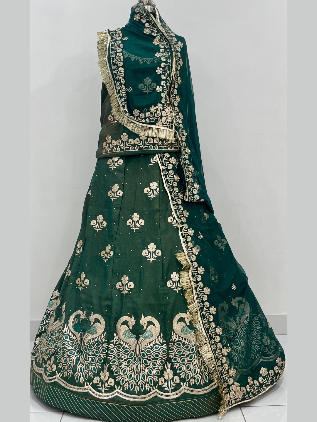 Premium Silk Wedding Wear Rajputi Poshak for Women in Green-91951