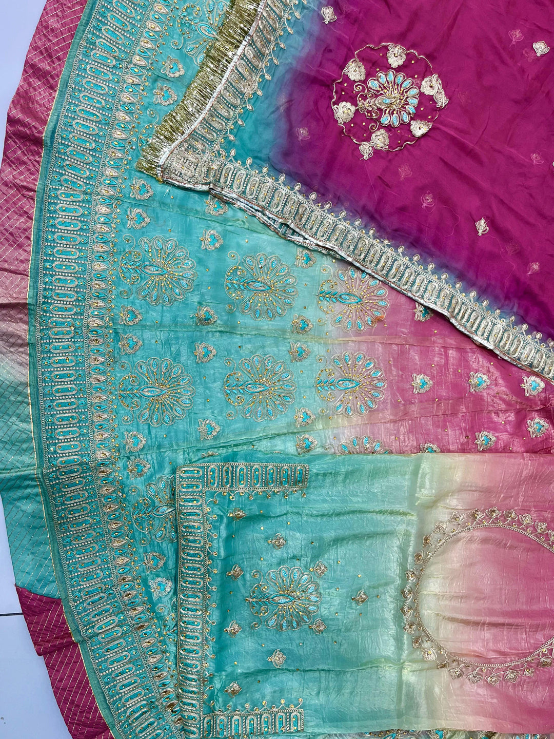 Double Shaded Gold Crush Rajputi Poshak | Wedding Partywear for Women-91965