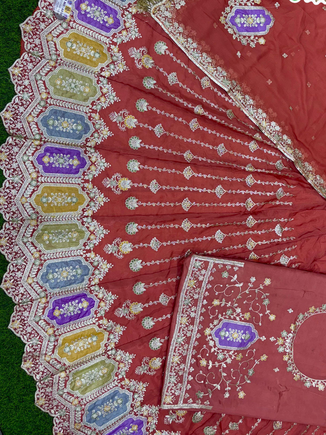 Premium Peach Fandy Silk Wedding Poshak – 4 Meter Volume Flare Partywear for Women -91960