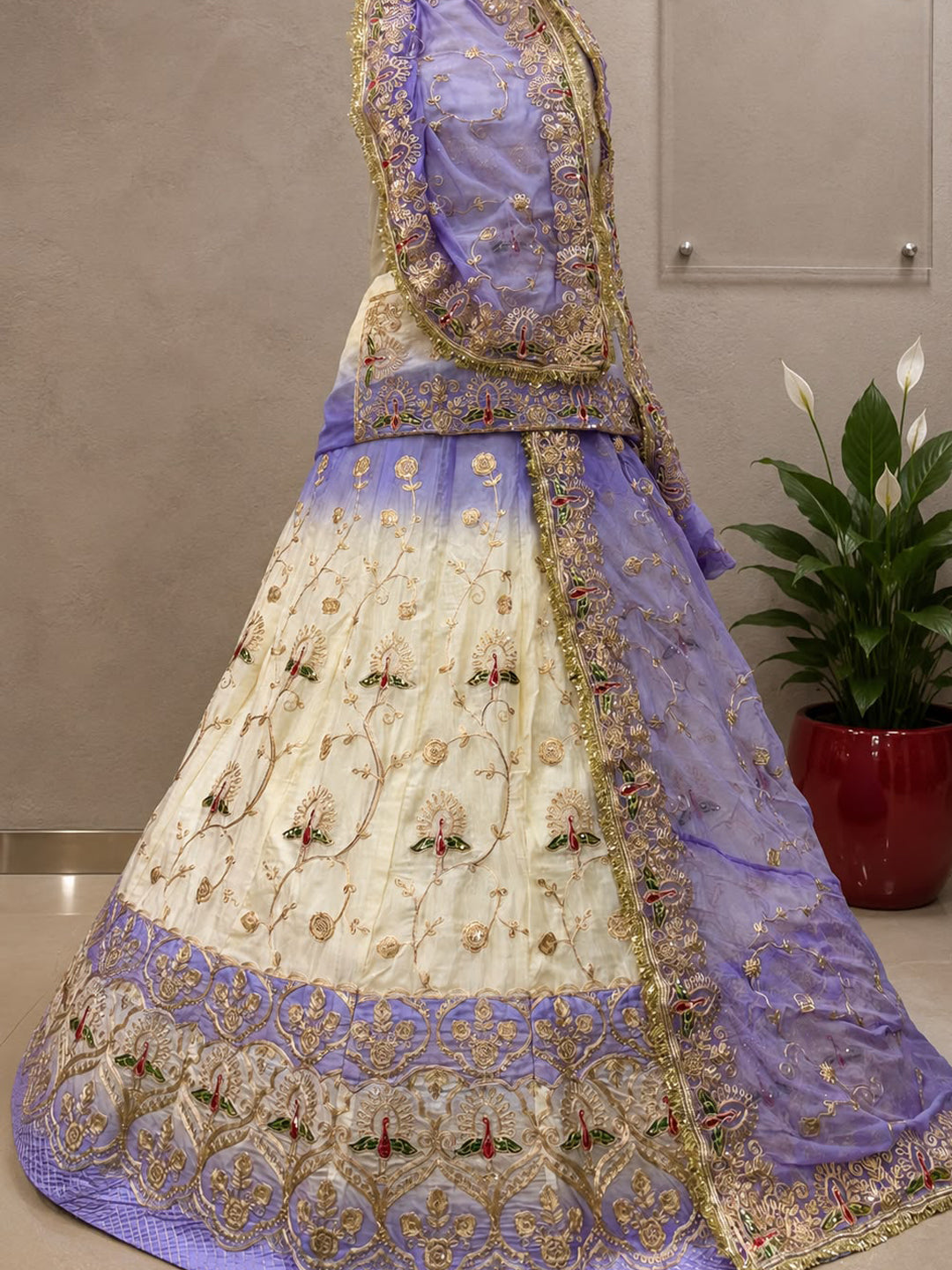 Designer Double-Shaded Blooming Silk Rajputi Poshak with 4-Meter Flare and Heavy Zari Work-91992