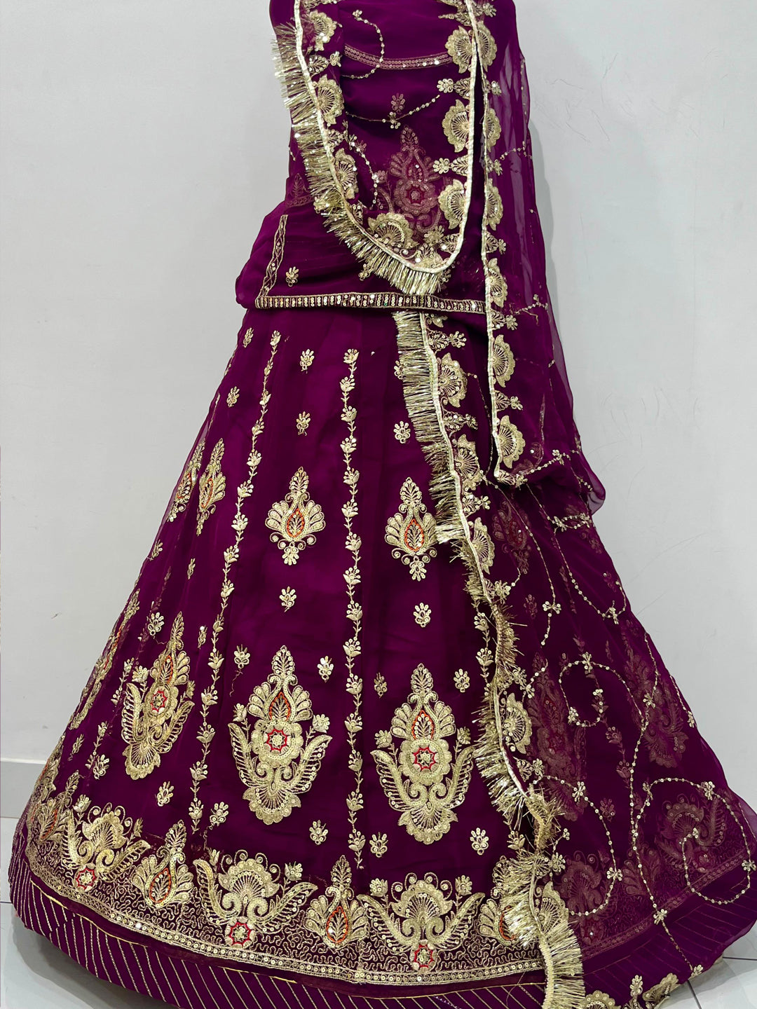 Deep Purple Half Pure Rajputi Poshak with Heavy Gold Zari Sequence work -91986
