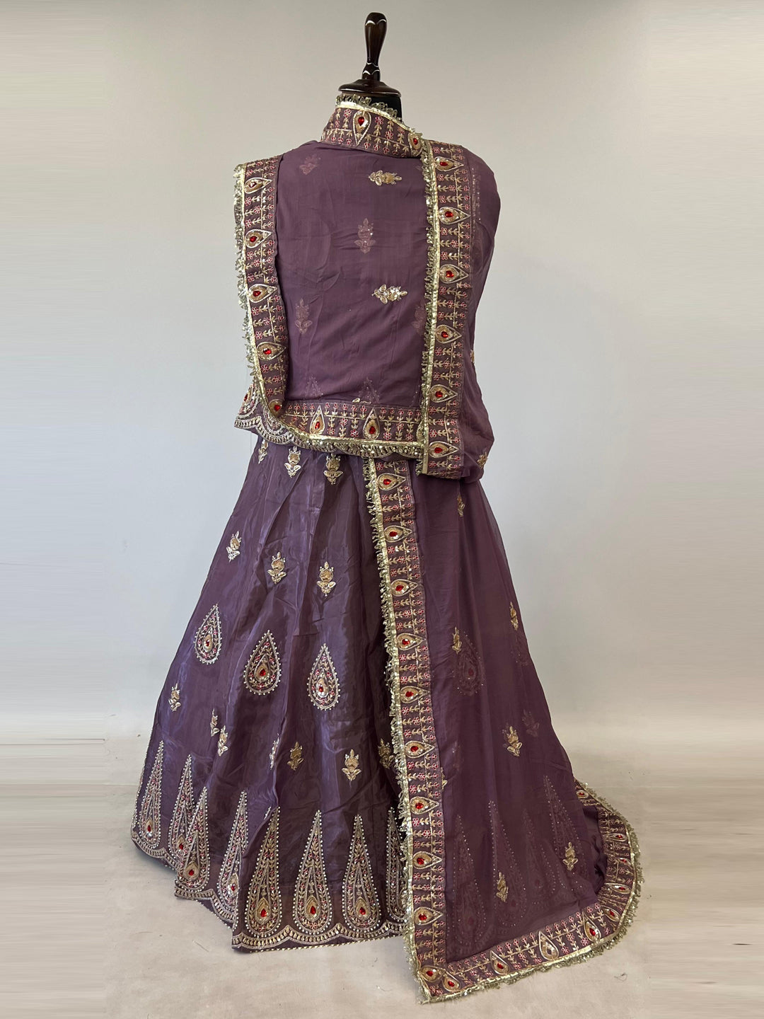 5 Meter Flare Glass Tissue Poshak - Vintage Rajasthani Rajputi Dress with Coding Zari-92021
