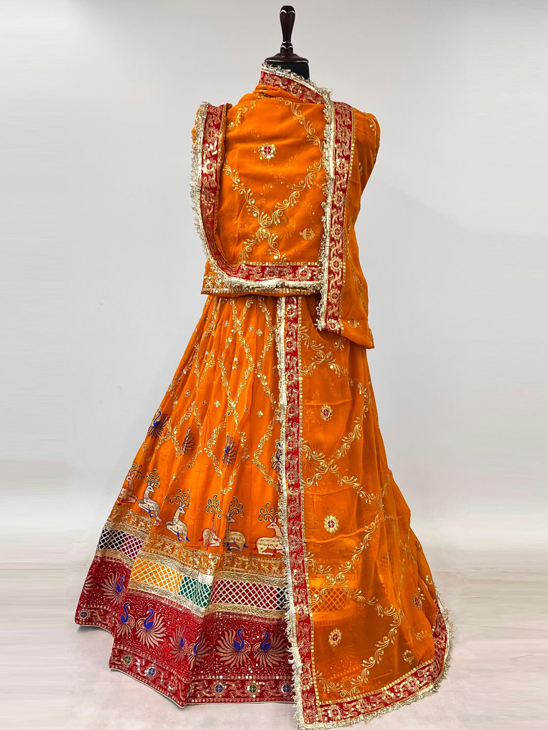 5 Meter Flare Humrahi Pure Poshak - Vintage Rajasthani Rajputi Dress with Coding Zari Work-92023