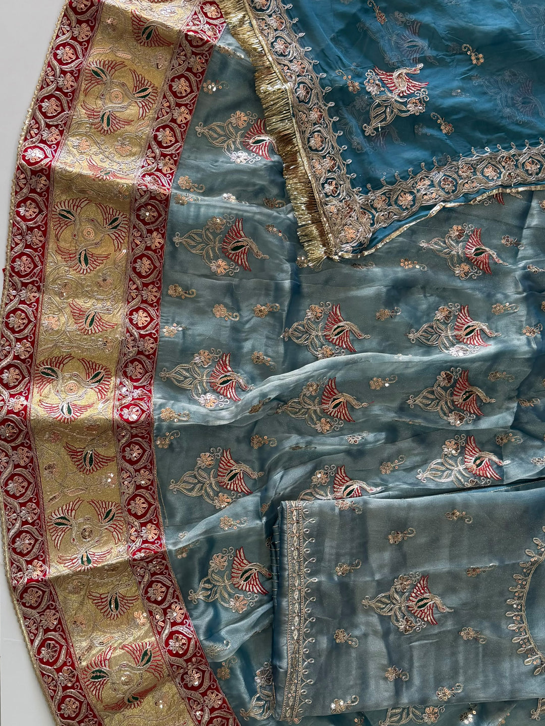 4-Meter Flare Vintage Rajasthani Gabana Tissue Silk Rajputi Poshak for Women-92050