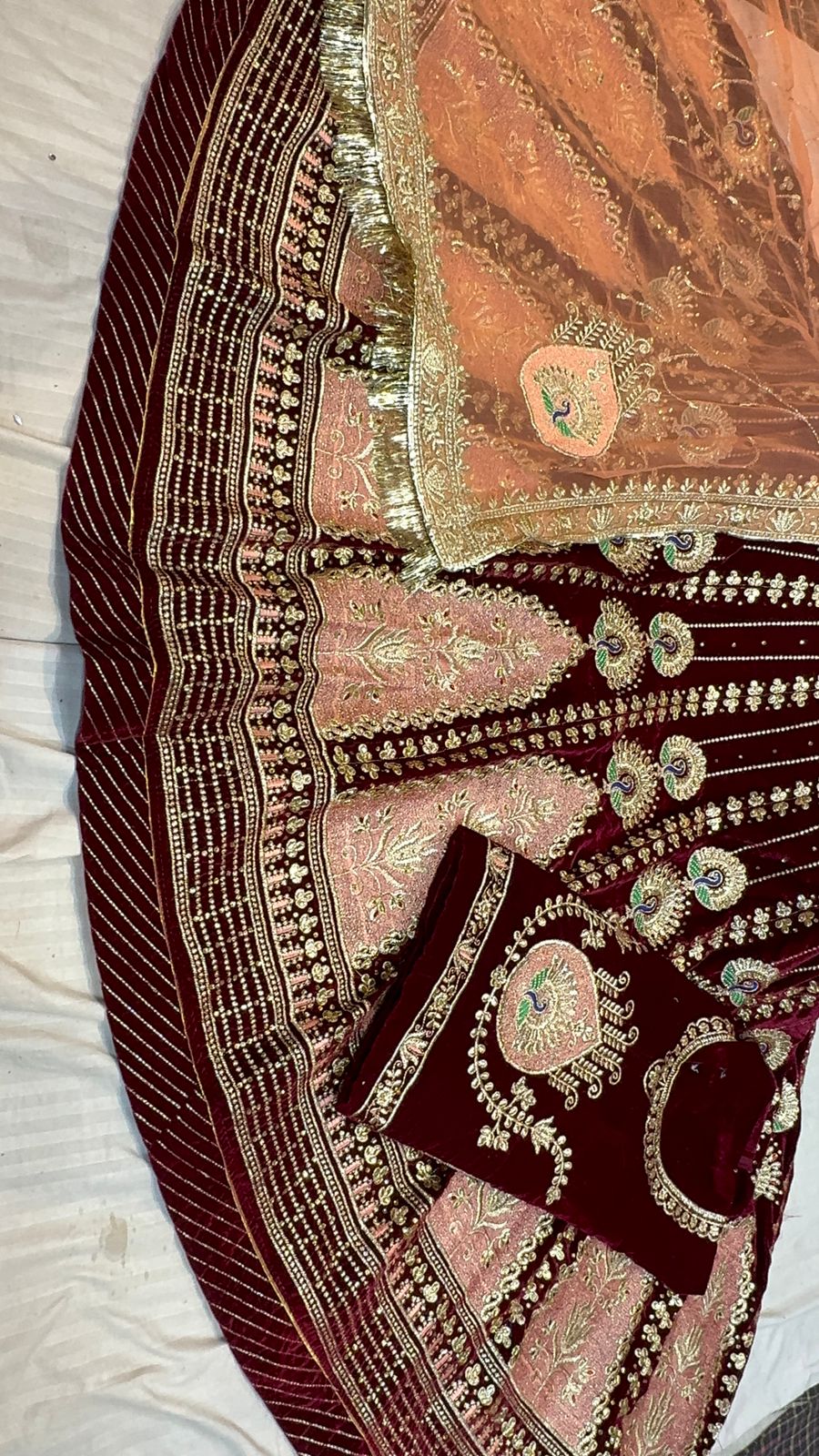 Velvet Humrahi Pure Wedding Sangeet Codding Jari work Rajputi Poshak In Brown Colour