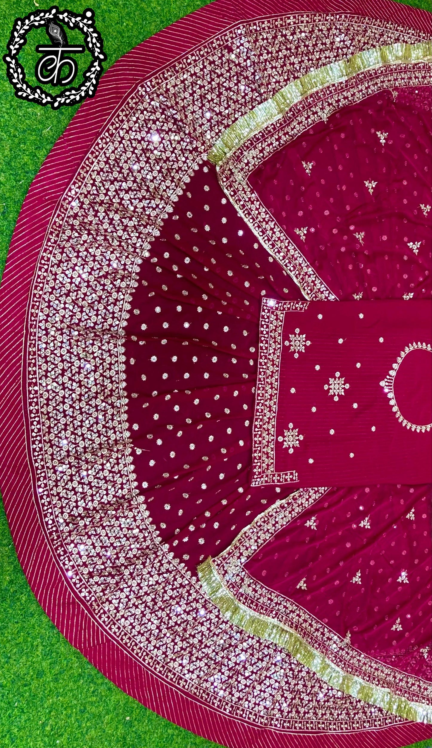 Tikki Sequence Blooming Georgette Traditional Full Gher Wedding Rajputi Poshak In cherry Color-81939