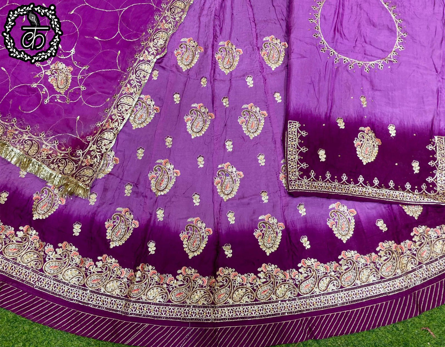 Hand Crystal Upada Silk Traditional Double Shaded Wedding Rajputi Poshak In Purple Color-81944