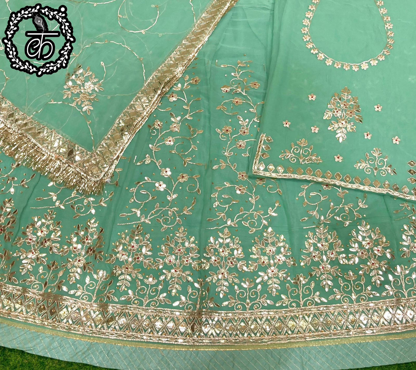 Gota Patti Half Pure Traditional Wedding Rajputi Poshak In Light Green Color-81947