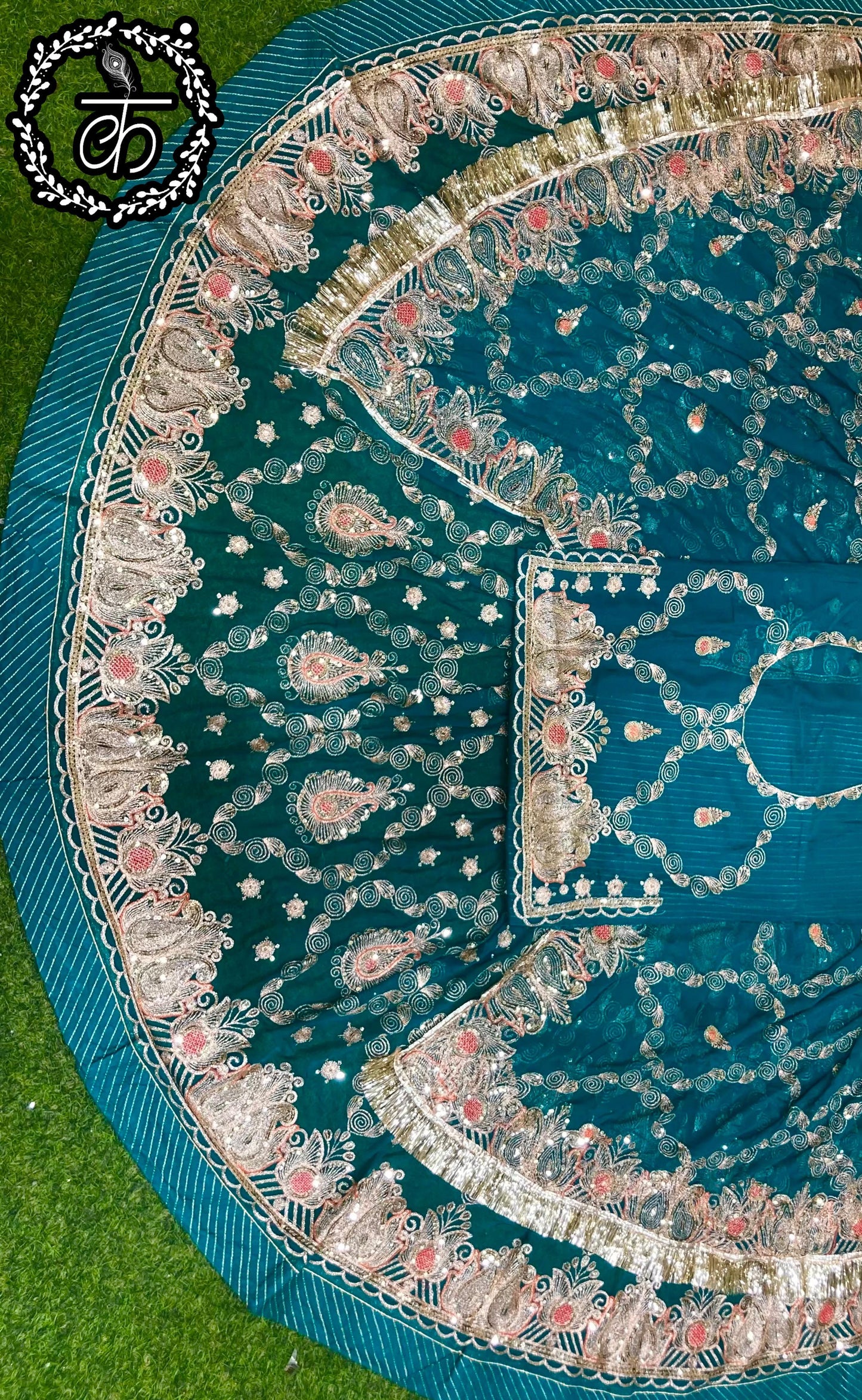4 Meter Full Gher Humrahi Pure Wedding Party Wear Traditional Rajputi Poshak with Pittan work In Blue color-82128