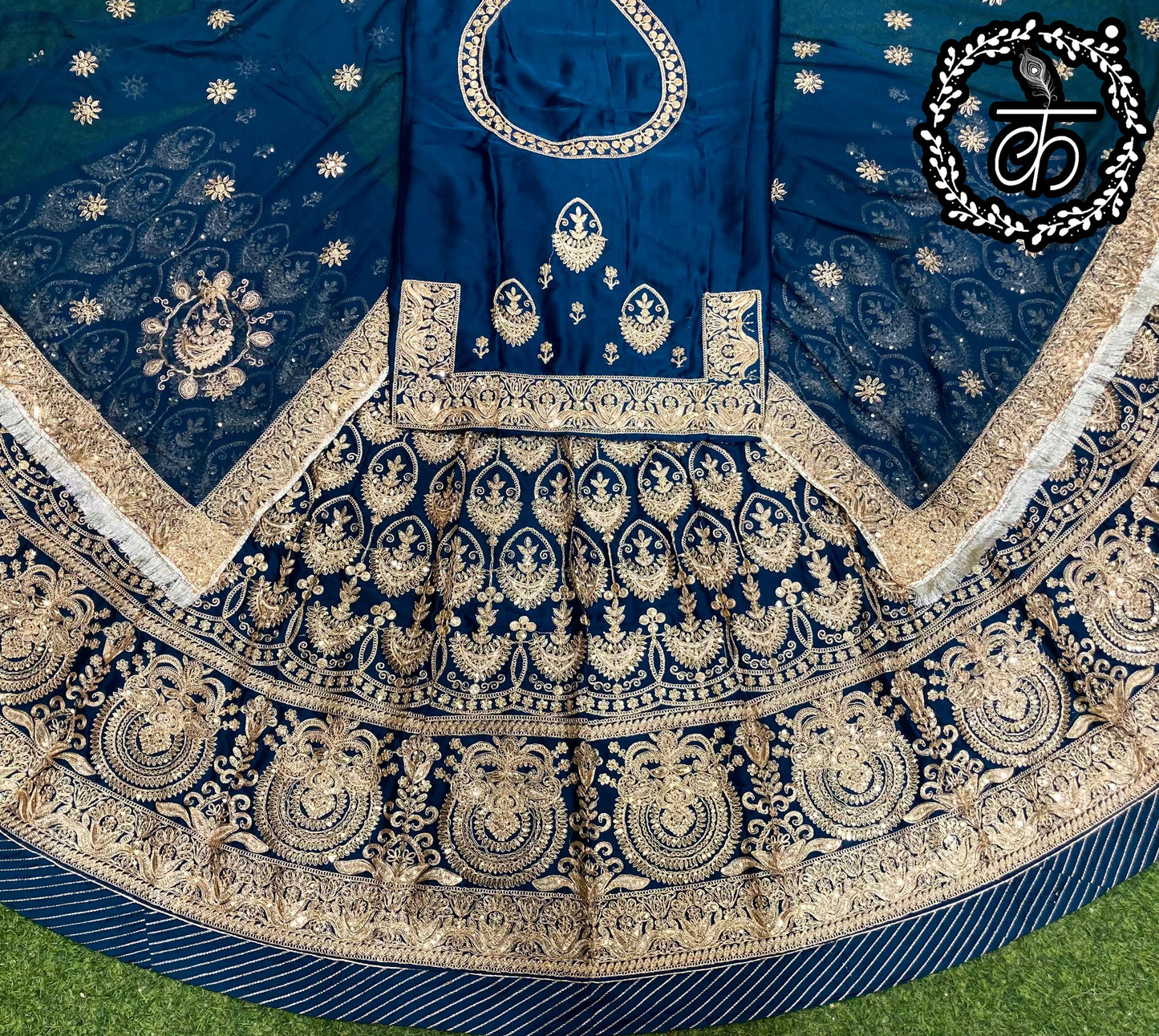 Bamber Satin Wedding Party Wear Traditional Rajputi Poshak with Zari work In Blue color-82136