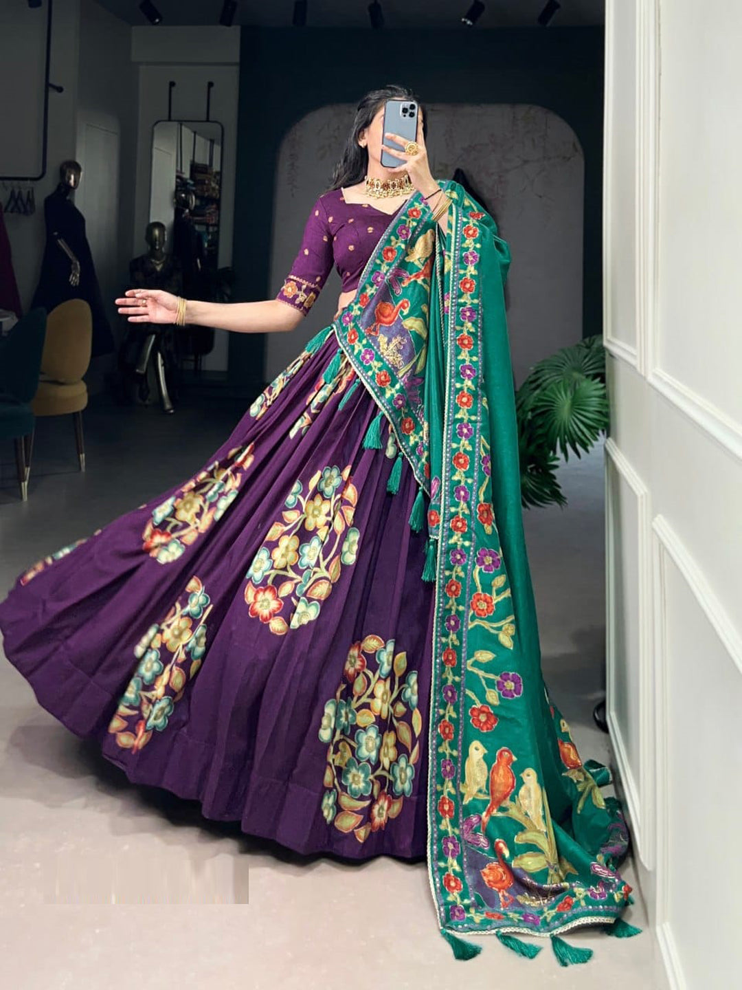 Tussar Silk Printed Reception Sangeet Semi-Stitched Lehenga Choli -40999