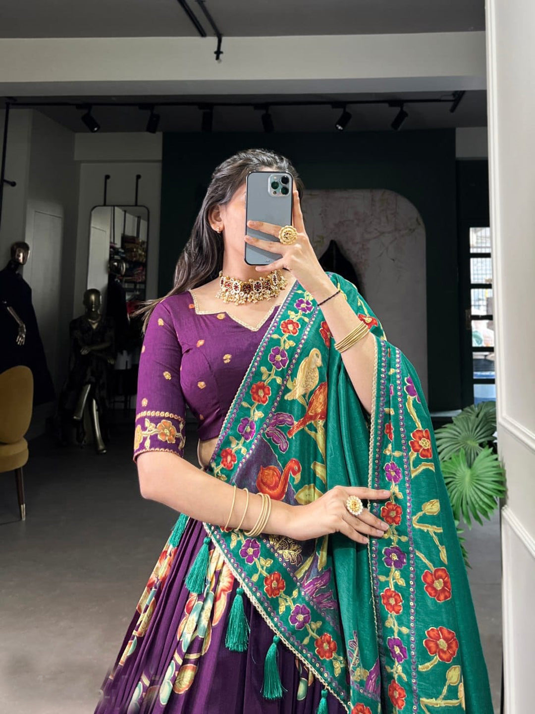 Tussar Silk Printed Reception Sangeet Semi-Stitched Lehenga Choli -40999