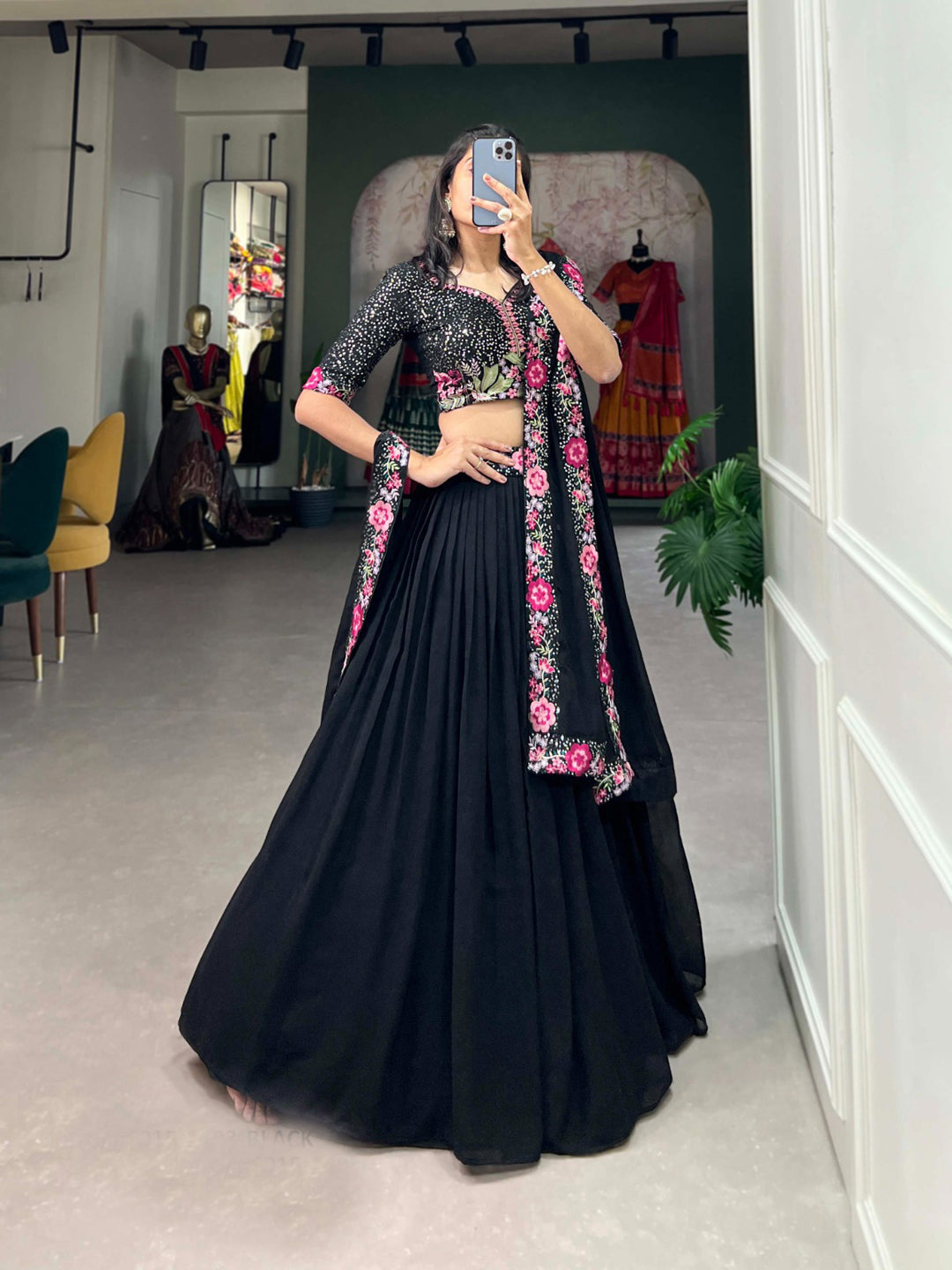 Georgette Gliterring Reception Sangeet Semi-Stitched Lehenga Choli -40994