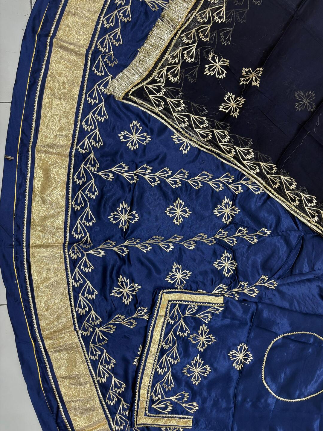 Blue Premium Silk Crepe Rajputi Poshak with Traditional Lafa and Gota Work-91898
