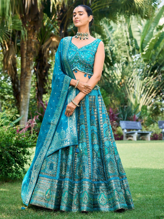 Embroidered Silk Bridal Lehenga in Blue color-81802