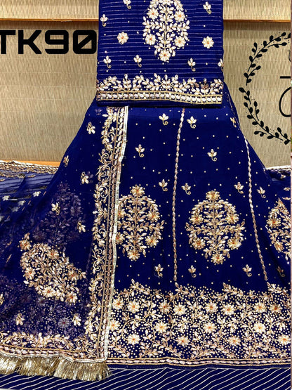 Zari Humrahi Pure Wedding Sangeet Rajputi Poshak In Blue Color61046