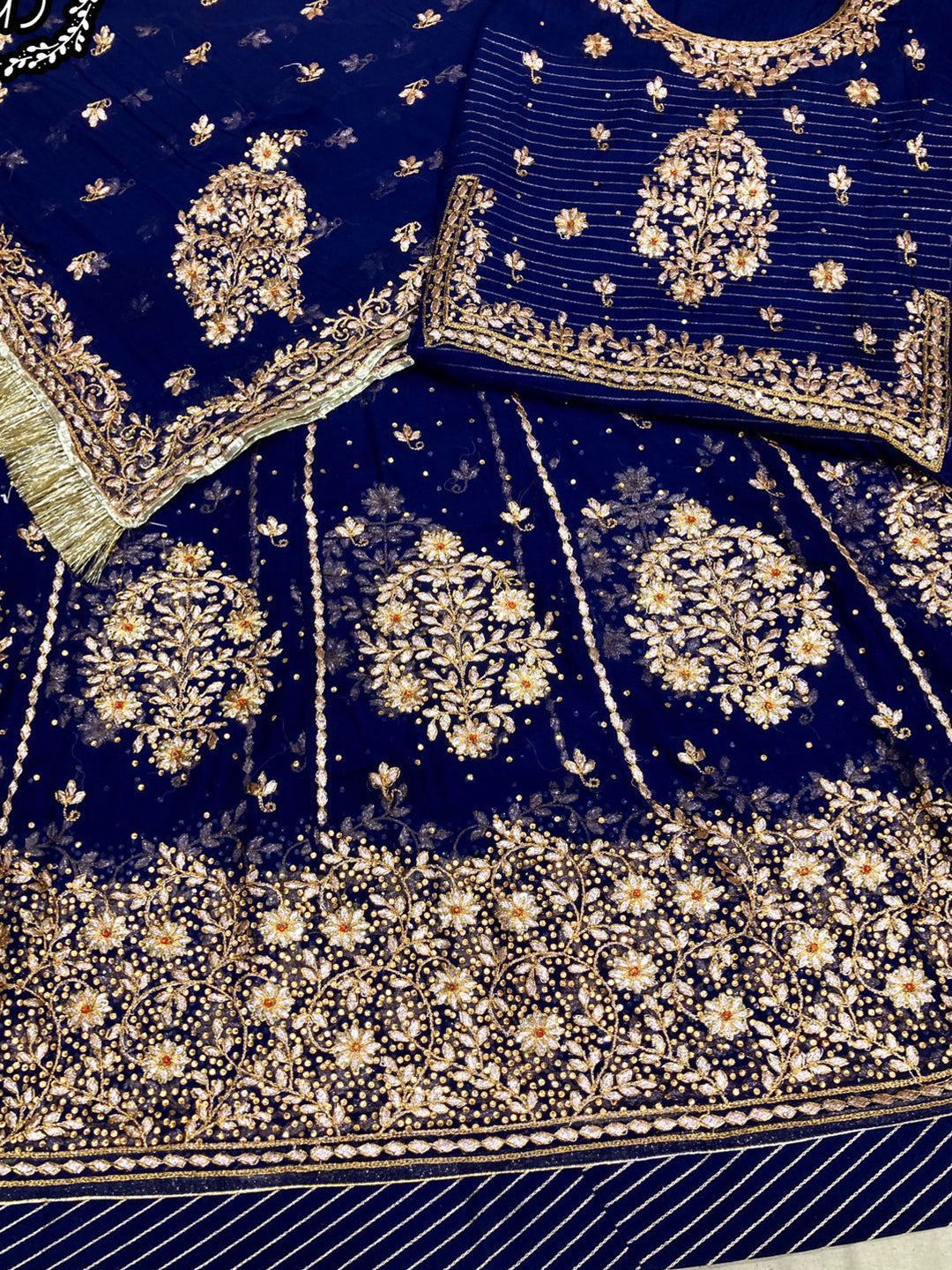 Zari Humrahi Pure Wedding Sangeet Rajputi Poshak In Blue Color61046