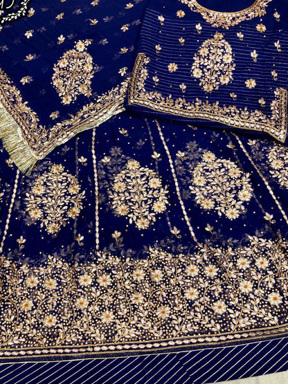 Zari Humrahi Pure Wedding Sangeet Rajputi Poshak In Blue Color61046