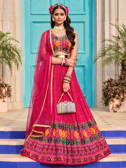 Digital Printed Pure Chinon Lehenga in Pink-91030