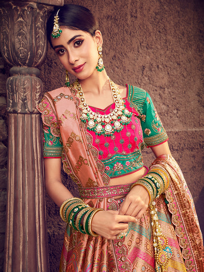 Banarasi Silk Bridal Lehenga  with Sequence work in Multicolor-81701