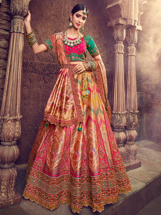 Banarasi Silk Bridal Lehenga  with Sequence work in Multicolor-81701