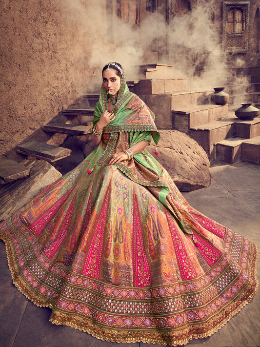 Banarasi Silk Bridal Lehenga  with Sequence work in Multicolor-81702