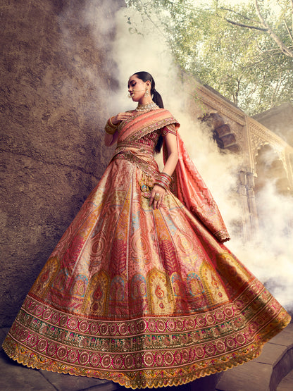 Banarasi Silk Bridal Lehenga  with Sequence work in Multicolor-81704