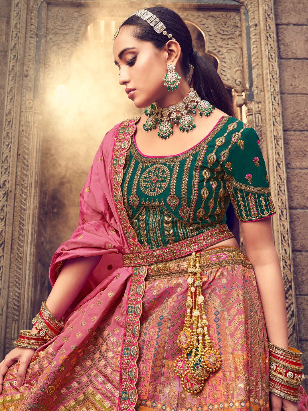 Banarasi Silk Bridal Lehenga with Sequence work in Multicolor-81706