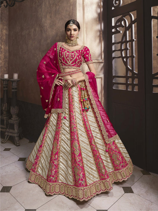 Embroidered Banarasi Silk Bridal Lehenga with Double Chunni in Multicolor Color-91035