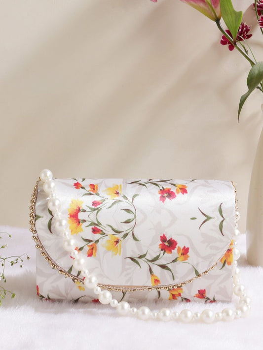 White Color Designer Printed Flap Clutches-40953