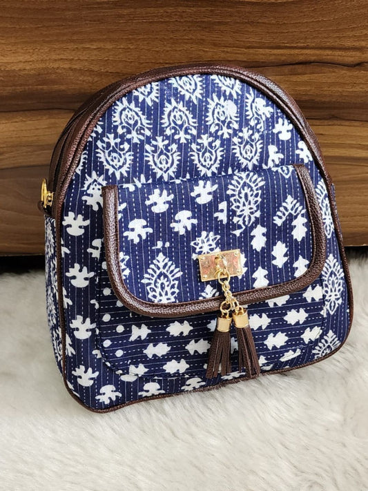 Blue Coloured Cotton Double partition Embellished Sling Bag-40911