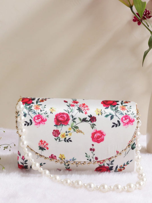 White Color Designer Printed Flap Clutches-40952