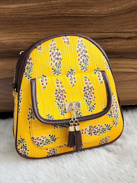 Yellow Coloured Cotton Double partition Embellished Sling Bag-40916