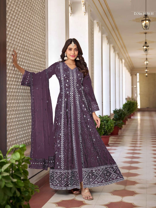 Georgette Embroidered Bollywood Salwar Kameez in Purple with Stone work-81986
