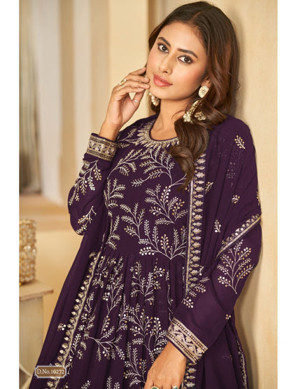Georgette Embroidered Bollywood Salwar Kameez in Purple with Stone work-81983
