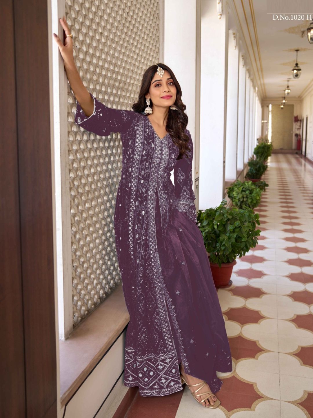 Georgette Embroidered Bollywood Salwar Kameez in Purple with Stone work-81986