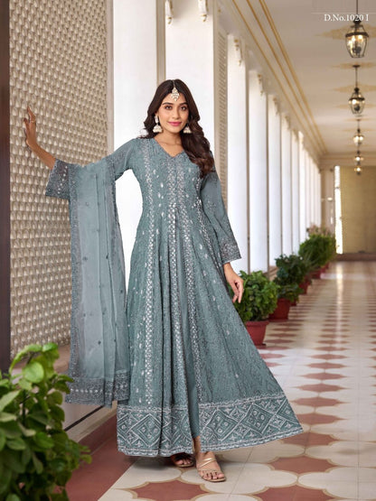 Georgette Embroidered Bollywood Salwar Kameez in Grey with Stone work-81987