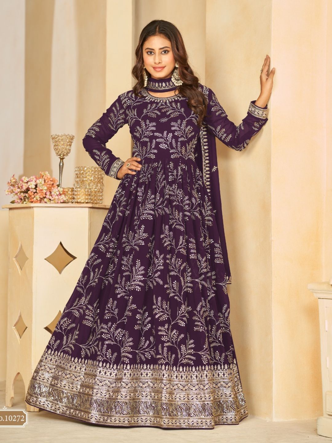 Georgette Embroidered Bollywood Salwar Kameez in Purple with Stone work-81983