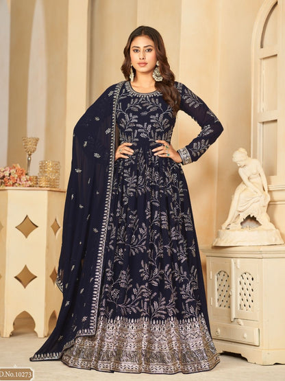 Georgette Embroidered Bollywood Salwar Kameez in Blue with Stone work-81982