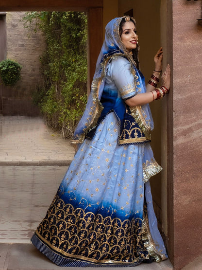 Double Shaded Viscoss Upada Silk Traditional Rajputi Poshak In Blue