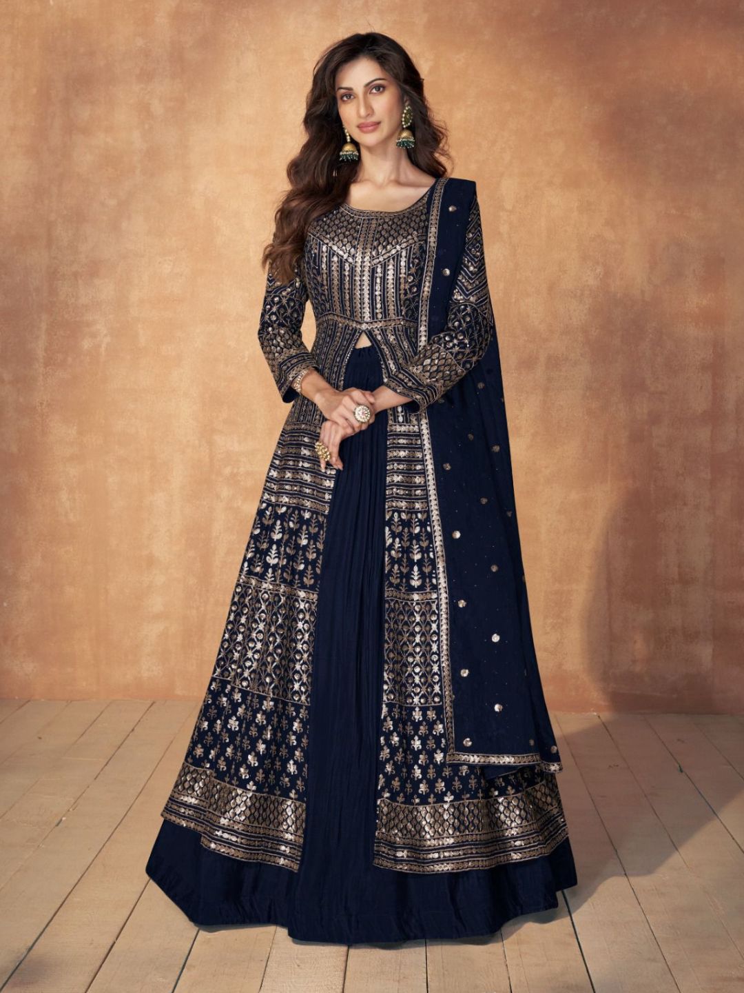 Georgette Embroidered Bollywood Salwar Kameez in Blue with Stone work-81975-1