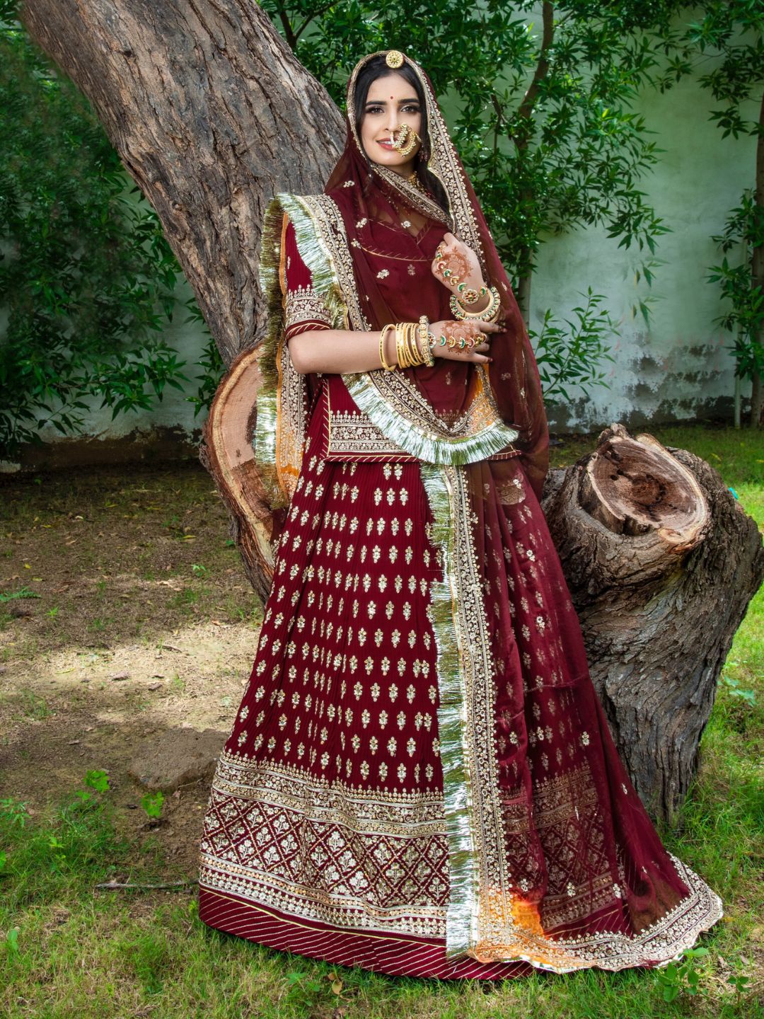 Sequence Blooming Georgette Wedding Rajputi Poshak In Maroon 60987