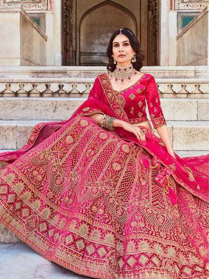 Stone Velvet Bridal Wedding Lehenga in Pink