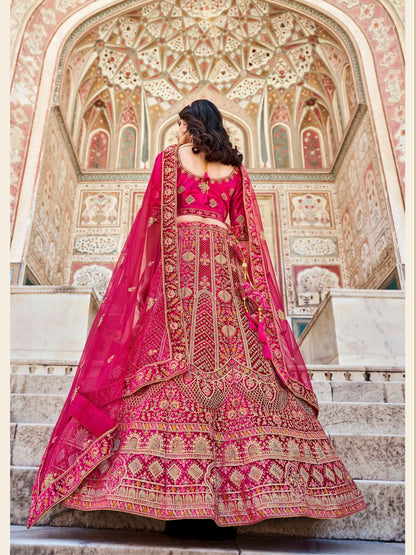 Stone Velvet Bridal Wedding Lehenga in Pink