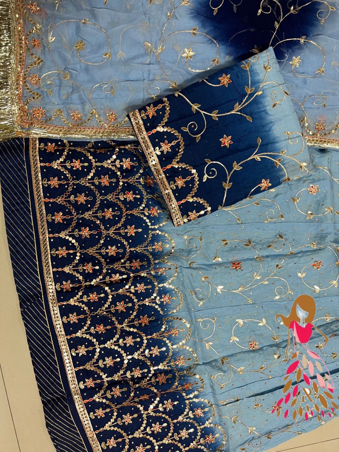 Double Shaded Viscoss Upada Silk Traditional Rajputi Poshak In Blue