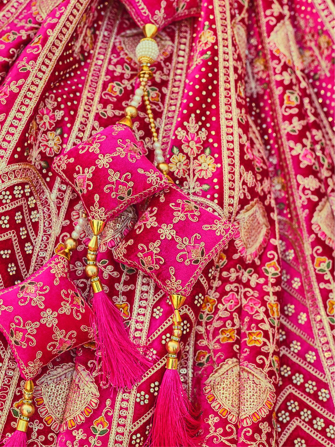 Stone Velvet Bridal Wedding Lehenga in Pink