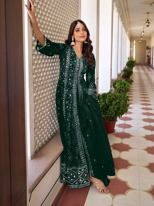 Georgette Embroidered Bollywood Salwar Kameez in Green with Stone work-81984