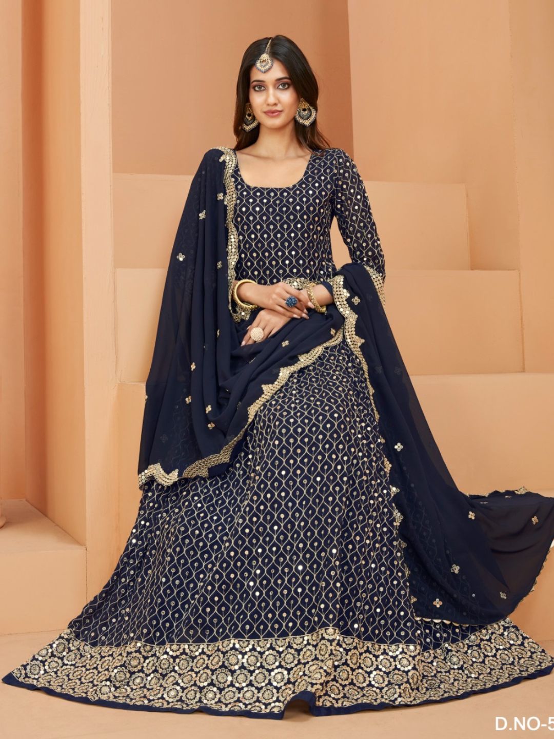 Embroidered Georgette Festive Floor Lenght Salwar Kameez in Blue