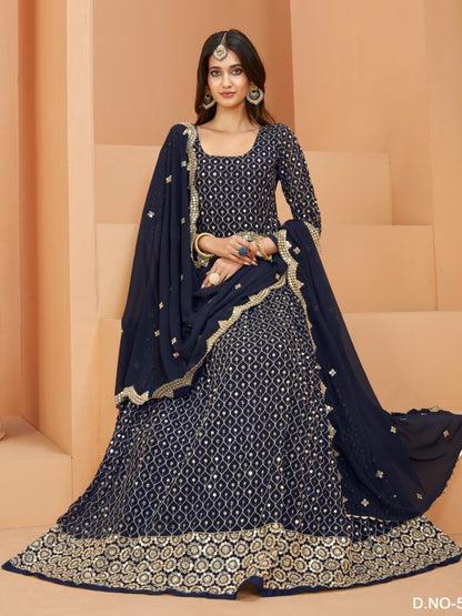 Embroidered Georgette Festive Floor Lenght Salwar Kameez in Blue