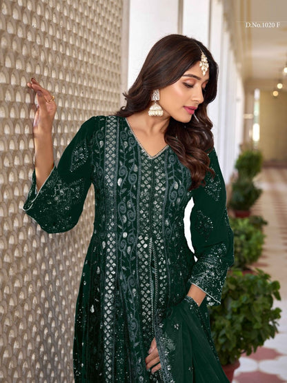 Georgette Embroidered Bollywood Salwar Kameez in Green with Stone work-81984